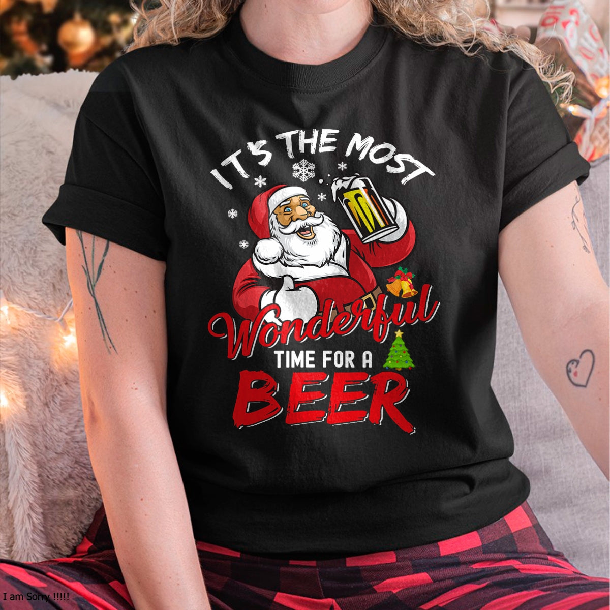 Funny Christmas Santa Claus Drinking Beer Wonderful Time T-Shirt - Christmas Unisex T-Shirt/Hoodie/Sweatshirt - TRNN00