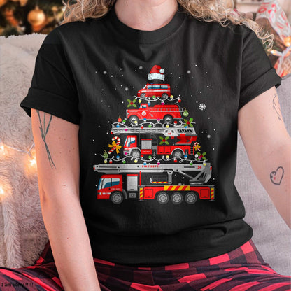 Firefighter Fire Truck Christmas Tree Lights Santa Fireman T-Shirt - Christmas Unisex T-Shirt/Hoodie/Sweatshirt - TRNN00