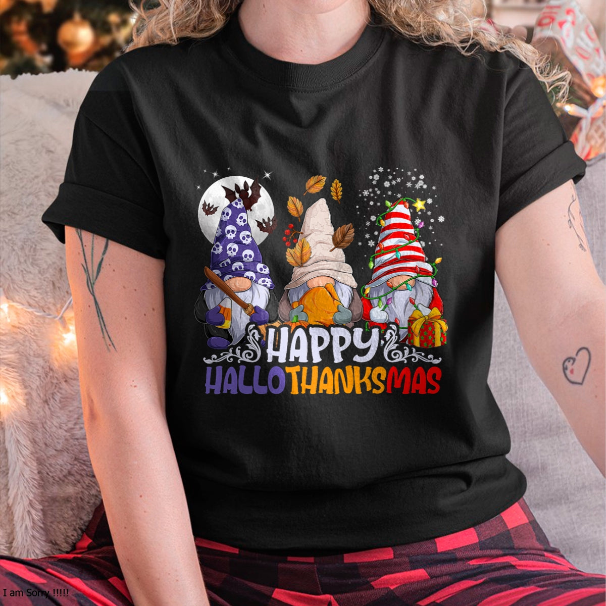HalloThanksMas Gnomes Halloween Thanksgiving Christmas Happy T-Shirt - Christmas Unisex T-Shirt/Hoodie/Sweatshirt - TRNN00