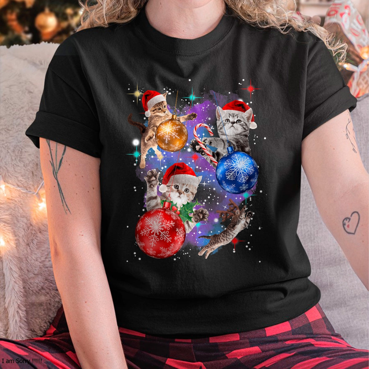 Cute Christmas Cats In Space Ornaments Graphic T-Shirt - Christmas Unisex T-Shirt/Hoodie/Sweatshirt - TRNN00