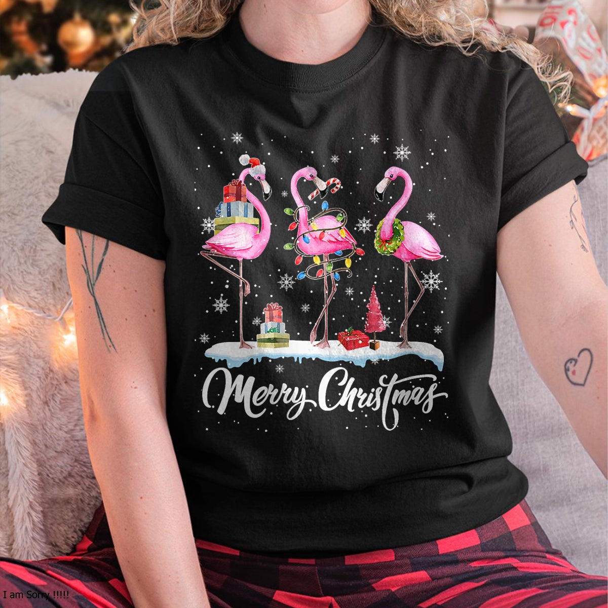Merry Christmas Hat Santa Flamingo Light Christmas TRNN T-Shirt - Christmas Unisex T-Shirt/Hoodie/Sweatshirt - TRNN00