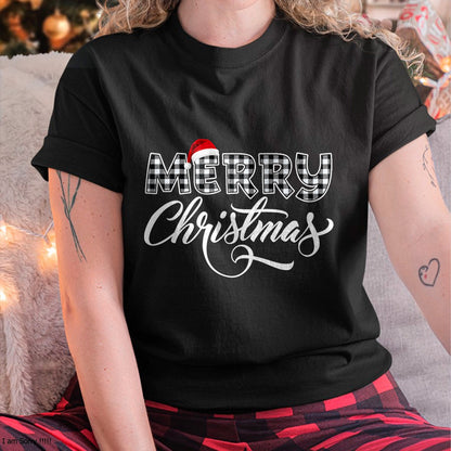 Merry Christmas Buffalo Black and White Plaid for Men Women T-Shirt - Christmas Unisex T-Shirt/Hoodie/Sweatshirt - TRNN00