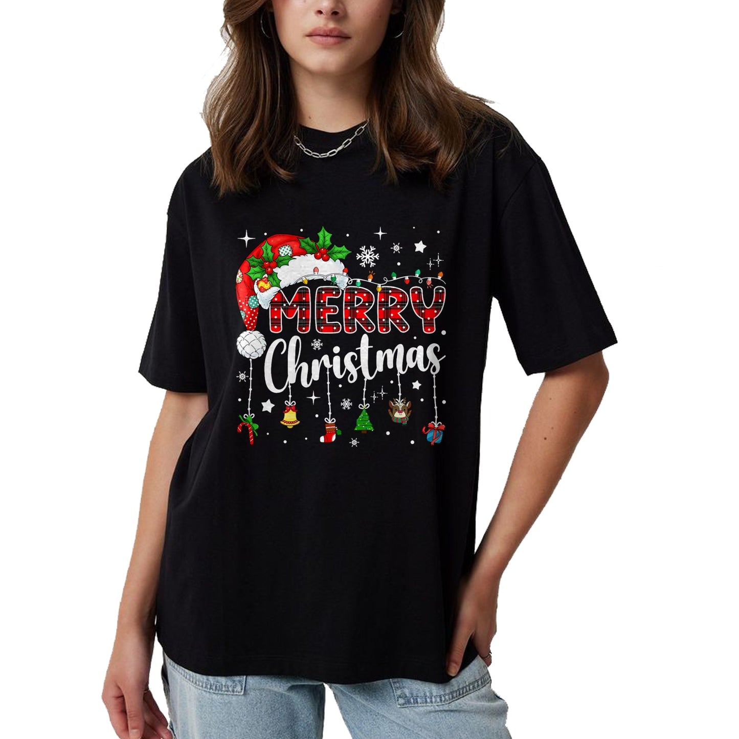 Merry Christmas Red Santa Hat Reindeer Xmas Matching Family T-Shirt - Christmas Unisex T-Shirt/Hoodie/Sweatshirt - TRNN00