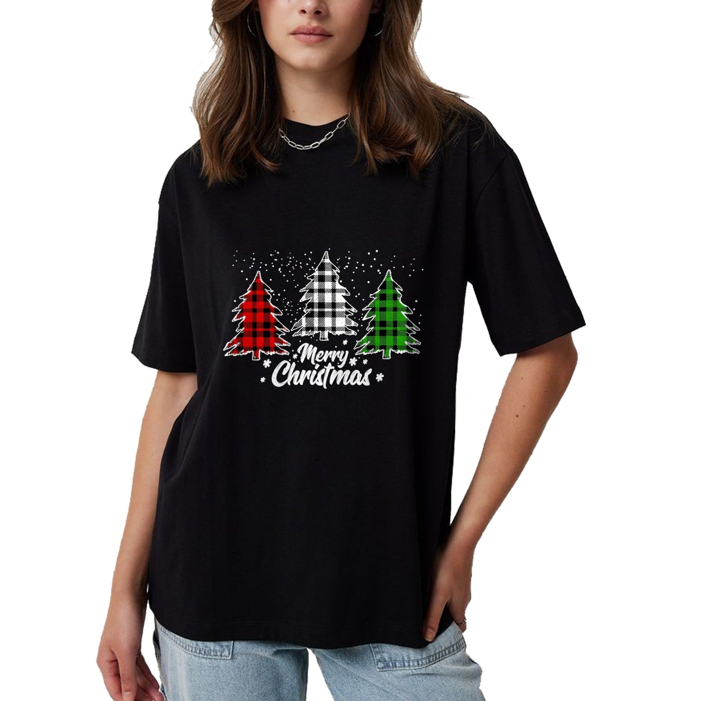 Merry Christmas Tree Xmas Buffalo Plaid Red White Green T-Shirt - Christmas Unisex T-Shirt/Hoodie/Sweatshirt - TRNN00