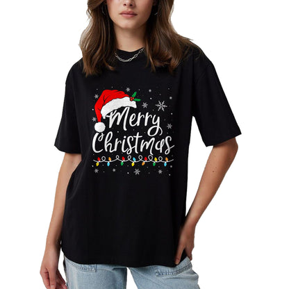 Merry Christmas Lights Santa Hat Xmas Family Matching Pajama T-Shirt - Christmas Unisex T-Shirt/Hoodie/Sweatshirt - TRNN00