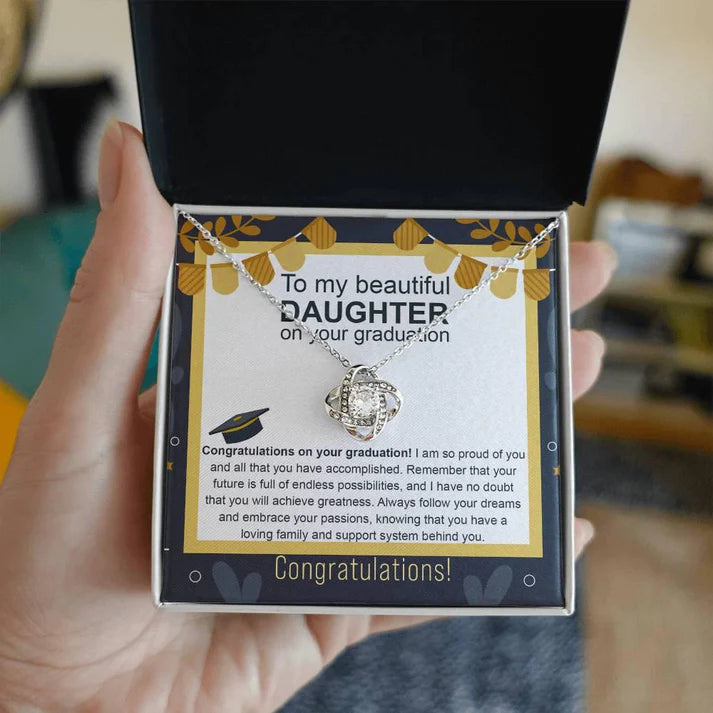 Daughter Graduation Gift From Dad and Mom - Premium Love Knot Necklace