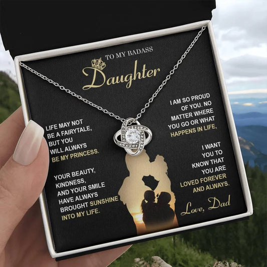 Daughter Gift From Dad - Premium Love Knot Necklace