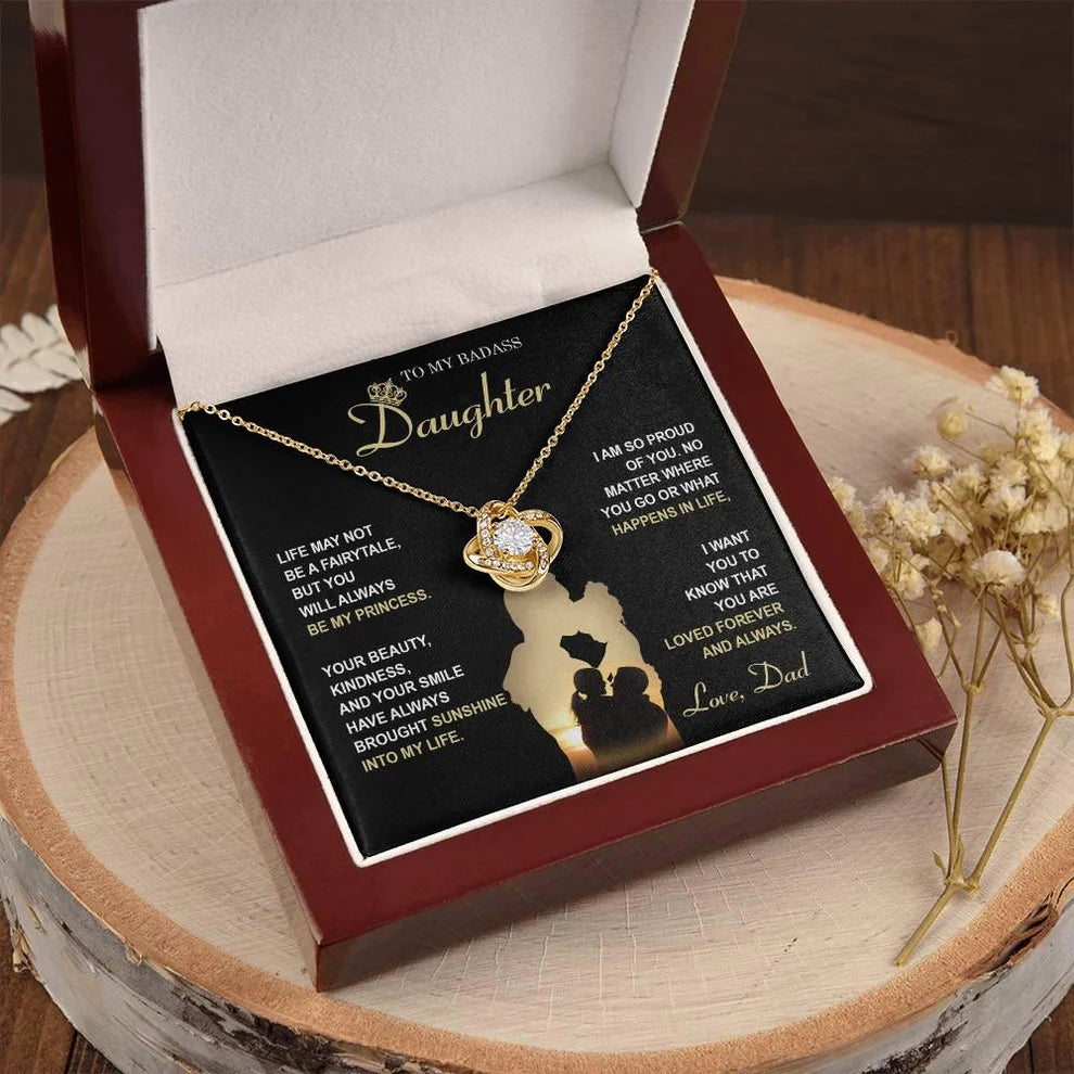 Daughter Gift From Dad - Premium Love Knot Necklace