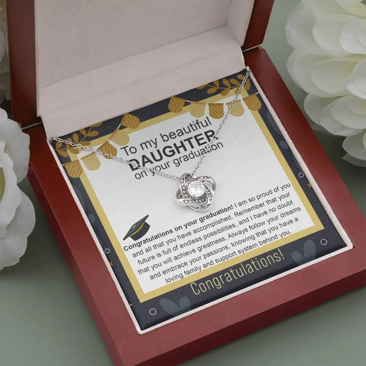 Daughter Graduation Gift From Dad and Mom - Premium Love Knot Necklace