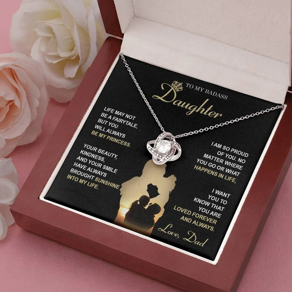 Daughter Gift From Dad - Premium Love Knot Necklace