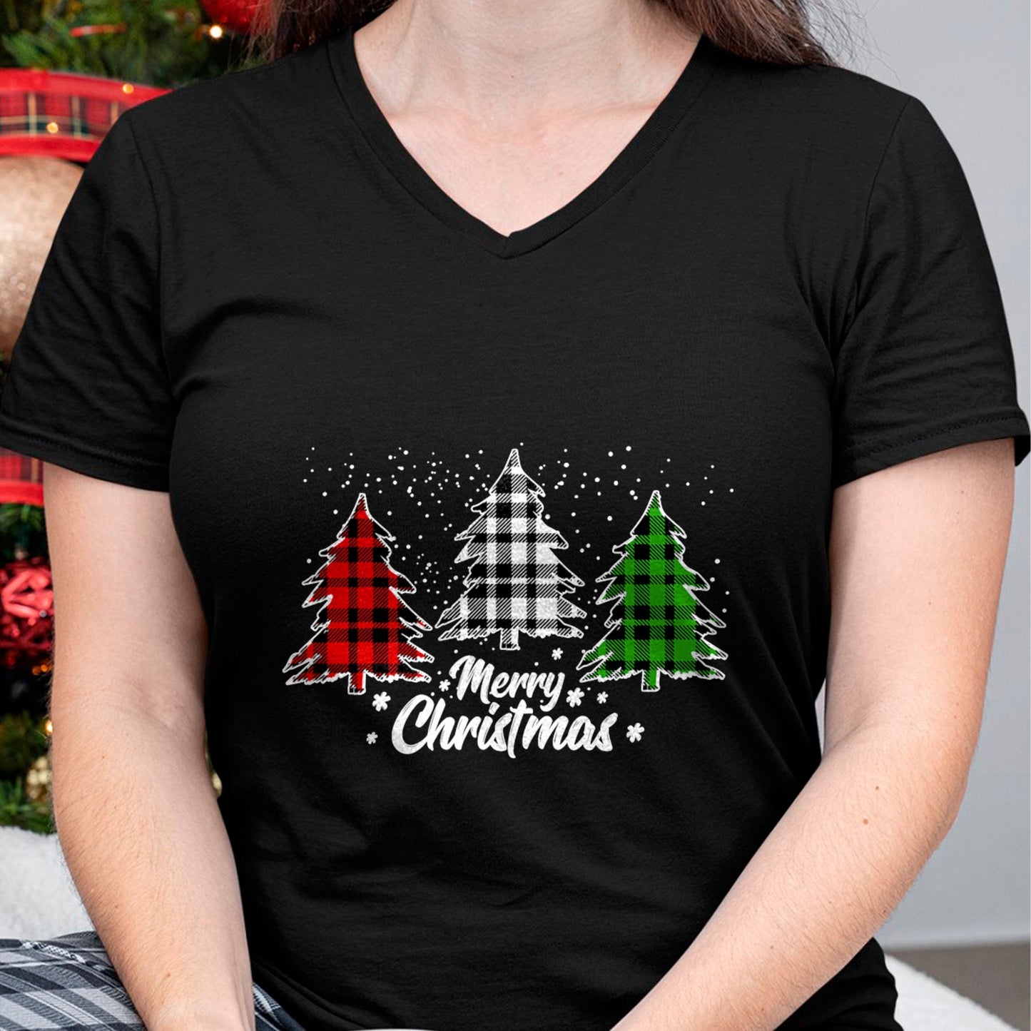 Merry Christmas Tree Xmas Buffalo Plaid Red White Green T-Shirt - Christmas Unisex T-Shirt/Hoodie/Sweatshirt - TRNN00