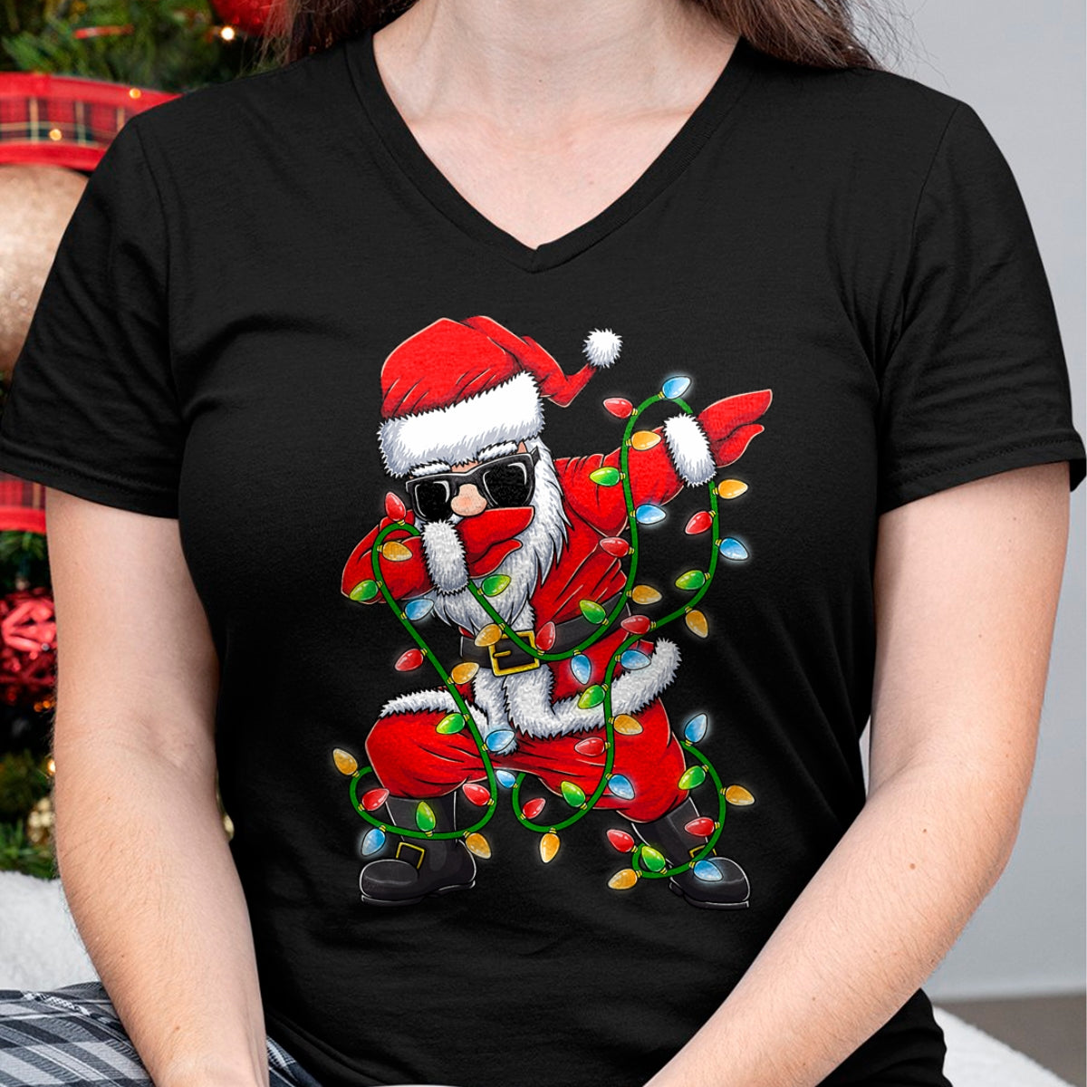 Dabbing Santa Xmas Lights Girls Boys Kids Christmas Gifts T-Shirt - Christmas Unisex T-Shirt/Hoodie/Sweatshirt - TRNN00