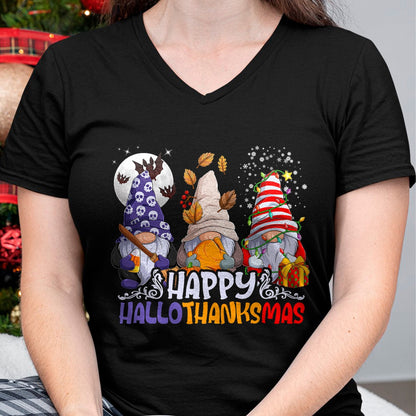HalloThanksMas Gnomes Halloween Thanksgiving Christmas Happy T-Shirt - Christmas Unisex T-Shirt/Hoodie/Sweatshirt - TRNN00