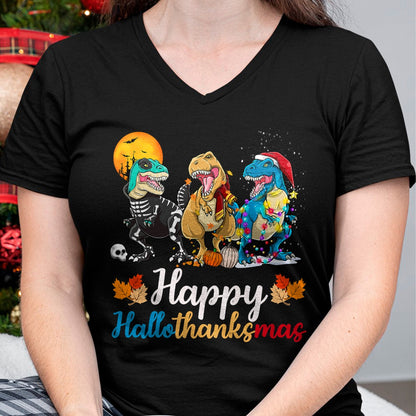Halloween Thanksgiving Christmas Happy HalloThanksMas T rex T-Shirt - Christmas Unisex T-Shirt/Hoodie/Sweatshirt - TRNN00