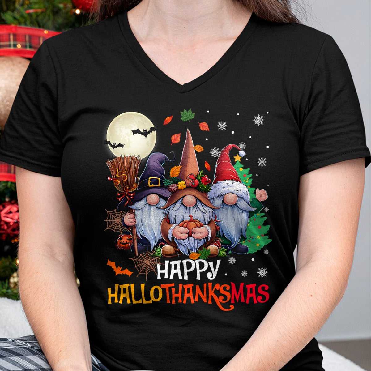 Happy Hallothanksmas Gnomes Lover Halloween Merry Christmas T-Shirt - Christmas Unisex T-Shirt/Hoodie/Sweatshirt - TRNN00