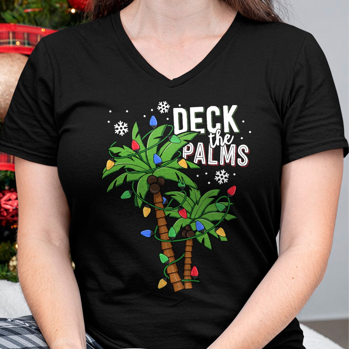 Deck The Palms Tropical Hawaii Christmas Palm Tree Lights T-Shirt - Christmas Unisex T-Shirt/Hoodie/Sweatshirt - TRNN00