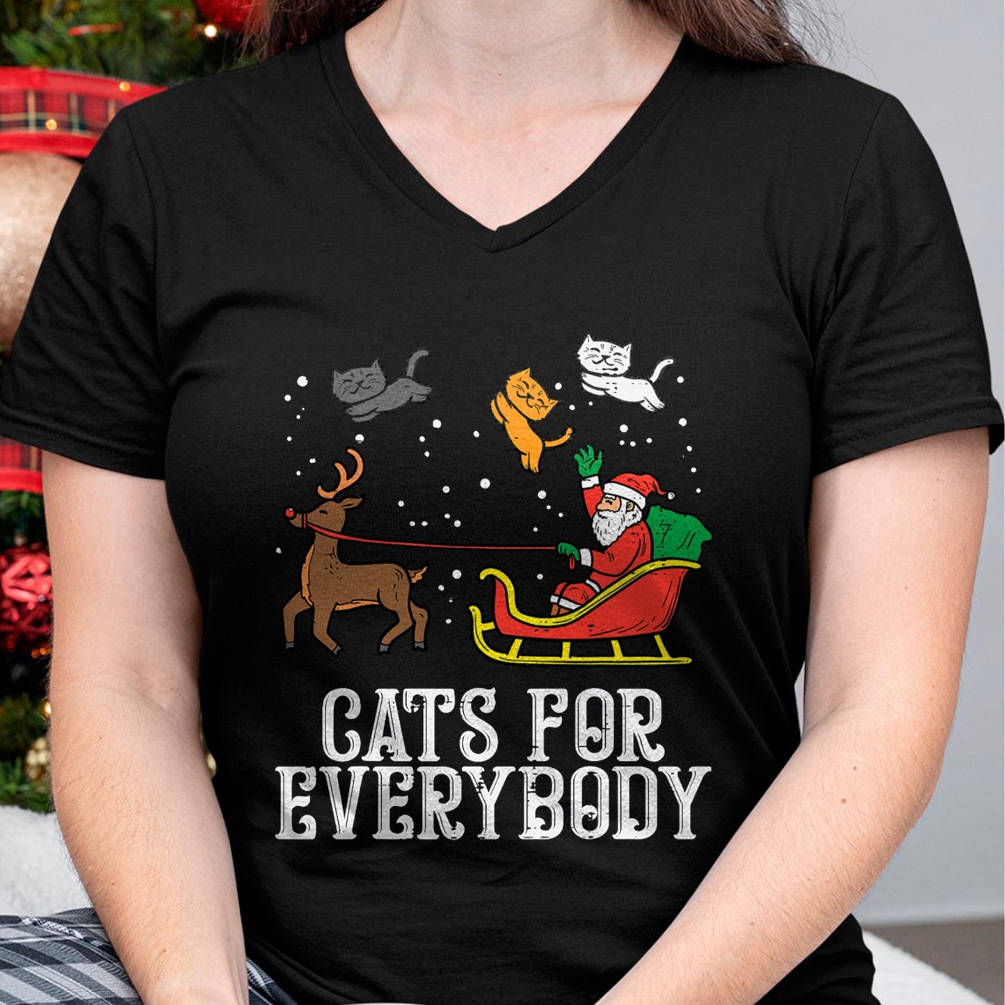 Cats For Everybody Christmas Cat Funny Xmas Women Santa T-Shirt - Christmas Unisex T-Shirt/Hoodie/Sweatshirt - TRNN00