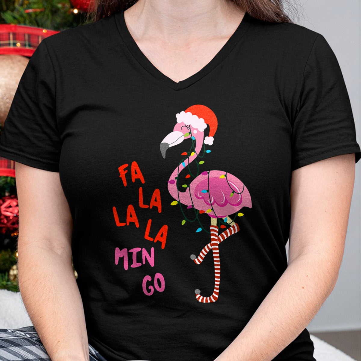 Fa La La Mingo Flamingo Christmas Tropical Xmas Tree Lights T-Shirt - Christmas Unisex T-Shirt/Hoodie/Sweatshirt - TRNN00