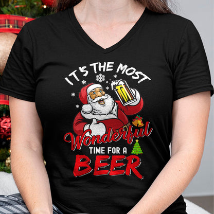 Funny Christmas Santa Claus Drinking Beer Wonderful Time T-Shirt - Christmas Unisex T-Shirt/Hoodie/Sweatshirt - TRNN00