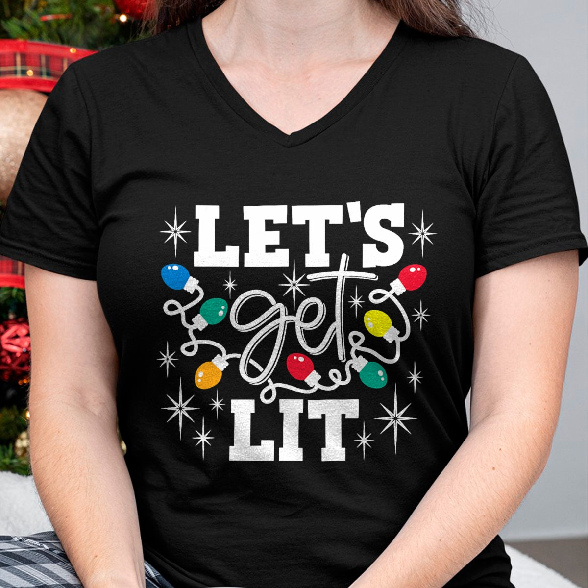 Let's Get Lit Drinking Santa Hat Christmas Lights Funny T-Shirt - Christmas Unisex T-Shirt/Hoodie/Sweatshirt - TRNN00