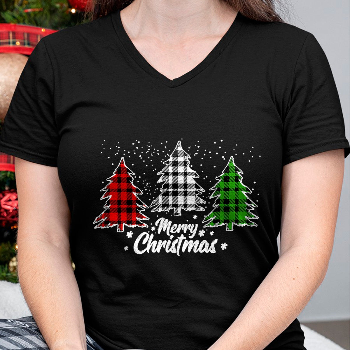 Merry Christmas Tree Xmas Buffalo Plaid Red White Green T-Shirt - Christmas Unisex T-Shirt/Hoodie/Sweatshirt - TRNN00