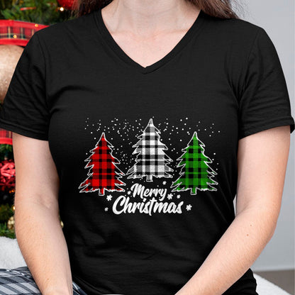 Merry Christmas Tree Xmas Buffalo Plaid Red White Green T-Shirt - Christmas Unisex T-Shirt/Hoodie/Sweatshirt - TRNN00