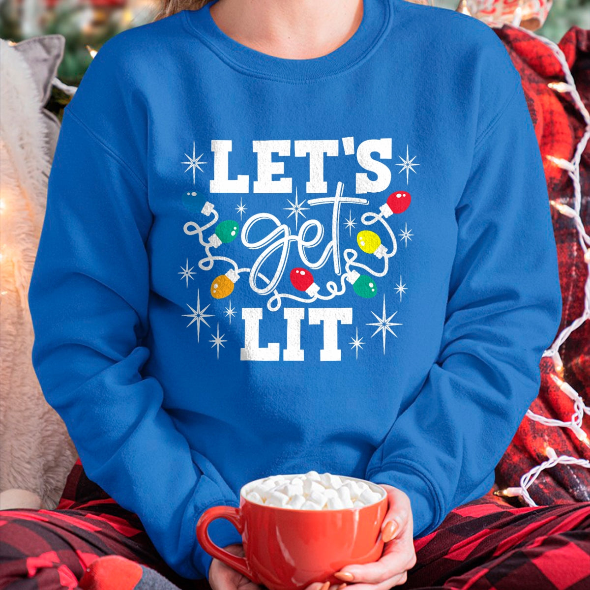 Let's Get Lit Drinking Santa Hat Christmas Lights Funny T-Shirt - Christmas Unisex T-Shirt/Hoodie/Sweatshirt - TRNN00
