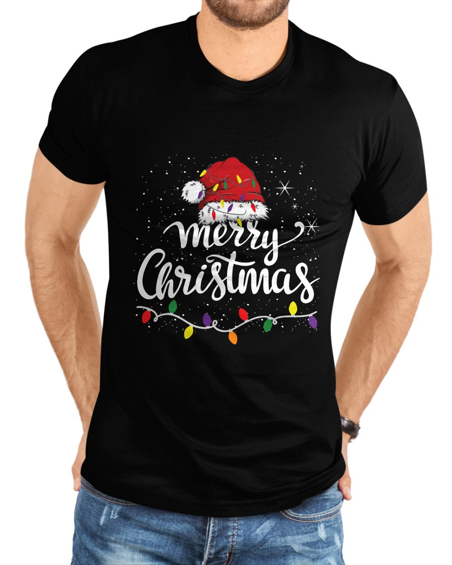 Merry Christmas Lights Red Santa Hat Xmas Family Men Women Pullover - Christmas Unisex T-Shirt/Hoodie/Sweatshirt - TRNN00