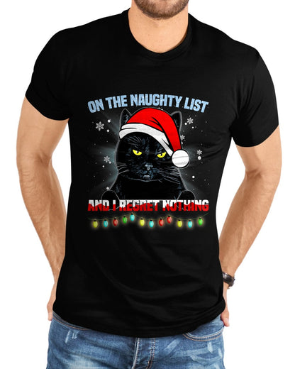 On The Naughty List And I Regret Nothing Cat Christmas T-Shirt - Christmas Unisex T-Shirt/Hoodie/Sweatshirt - TRNN00