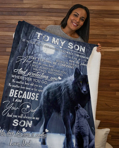 Dad to Son Blanket – Heartfelt Message & Wolves Design (SKUB06-96)