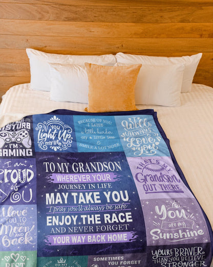 BLANKET FOR GRANDSON – COMFORT & WARMTH GIFT FROM GRANDPARENTS  Sherpa Fleece Quilt Blanket NTTD00 (SKUB11-BLK-02)