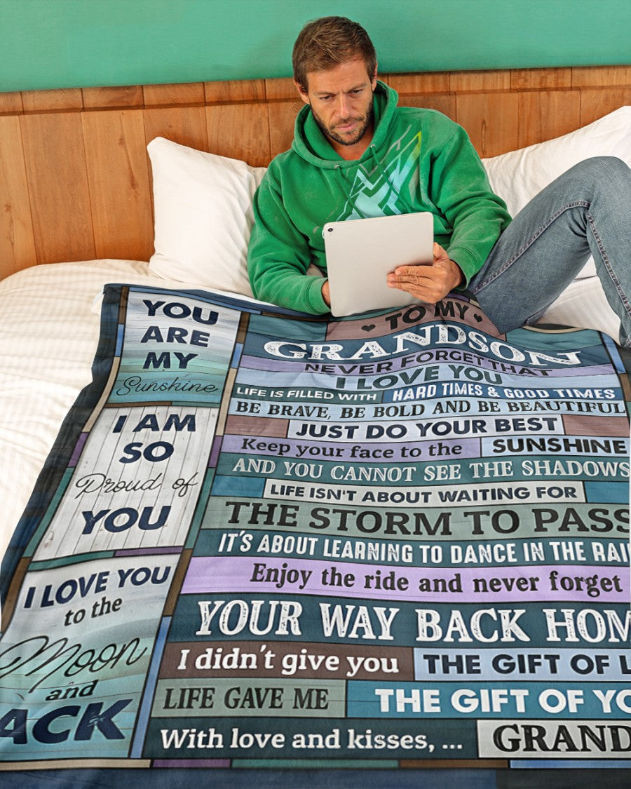 BLANKET FOR GRANDSON – COMFORT & WARMTH GIFT FROM GRANDPA  Sherpa Fleece Quilt Blanket NTTD00 (SKUB11-BLK-08)