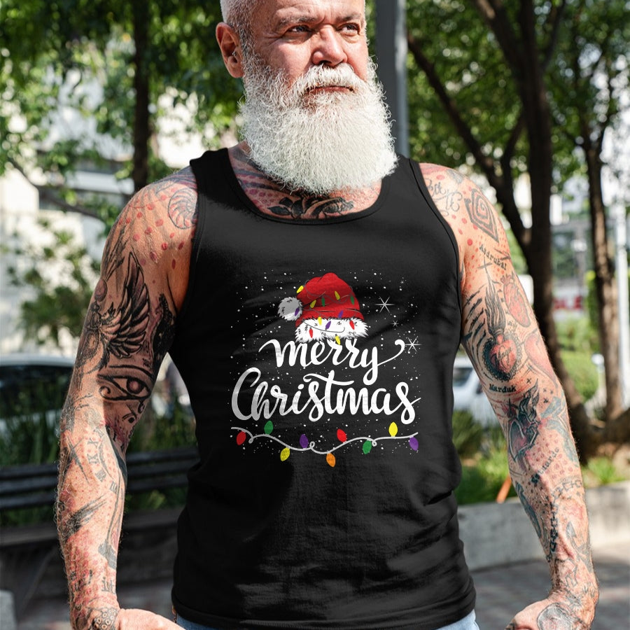 Merry Christmas Lights Red Santa Hat Xmas Family Men Women Pullover - Christmas Unisex T-Shirt/Hoodie/Sweatshirt - TRNN00