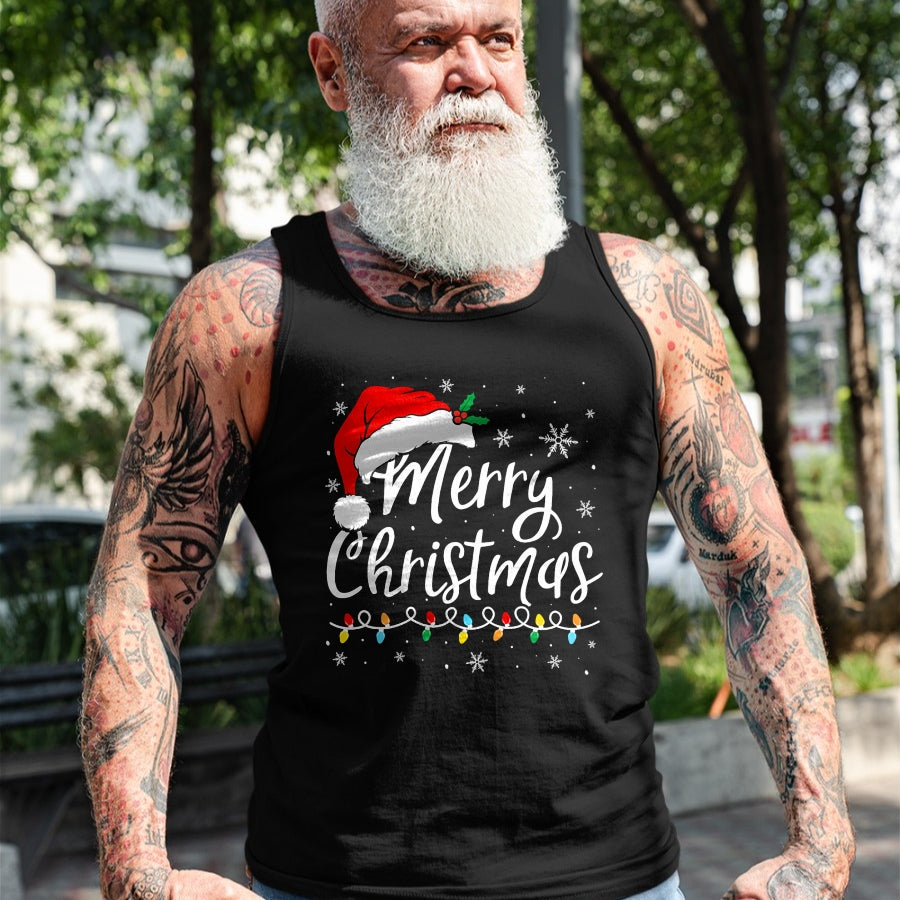 Merry Christmas Lights Santa Hat Xmas Family Matching Pajama T-Shirt - Christmas Unisex T-Shirt/Hoodie/Sweatshirt - TRNN00
