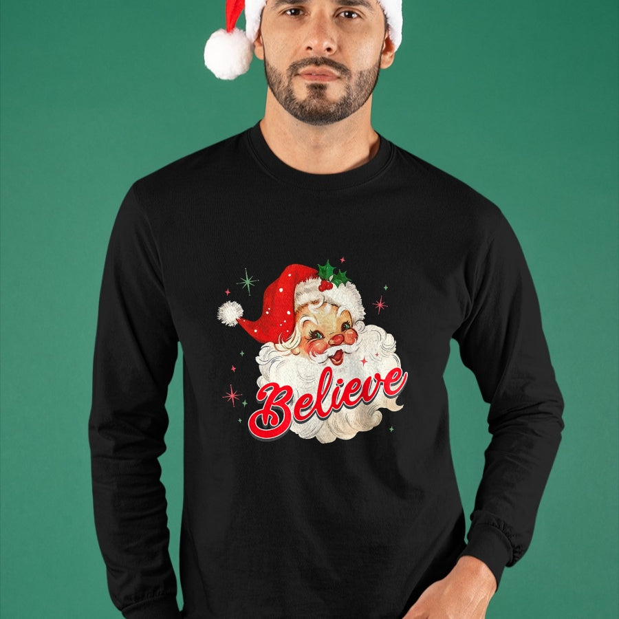 Vintage Santa Claus Believe Christmas Women Boys Girls T-Shirt - Christmas Unisex T-Shirt/Hoodie/Sweatshirt - TRNN00