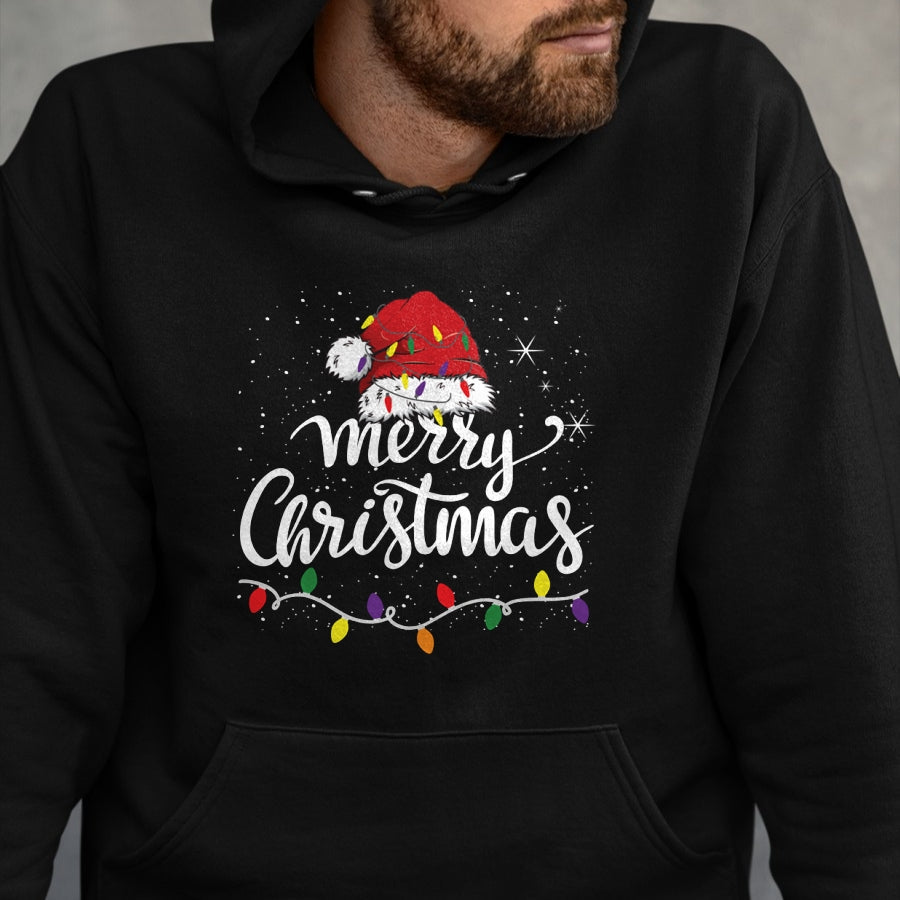 Merry Christmas Lights Red Santa Hat Xmas Family Men Women Pullover - Christmas Unisex T-Shirt/Hoodie/Sweatshirt - TRNN00